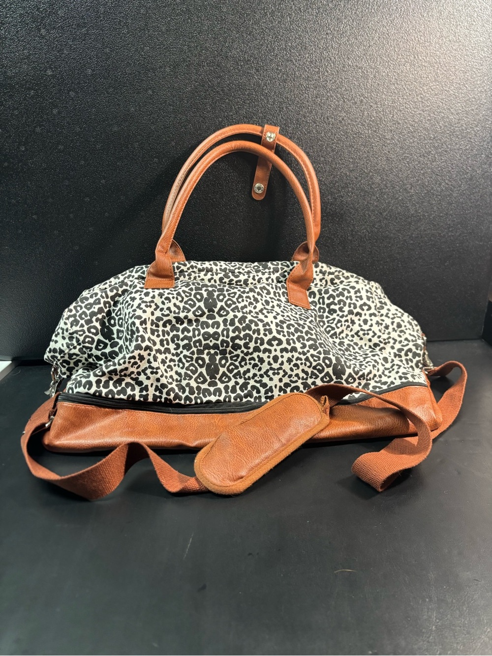 IBFUN Brown Leather Base Leopard Print Weekender Travel Bag Carry On